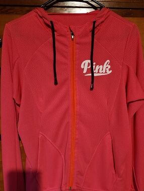 PINK Victoria's Secret Coral Pink Mesh Zip Hoodie